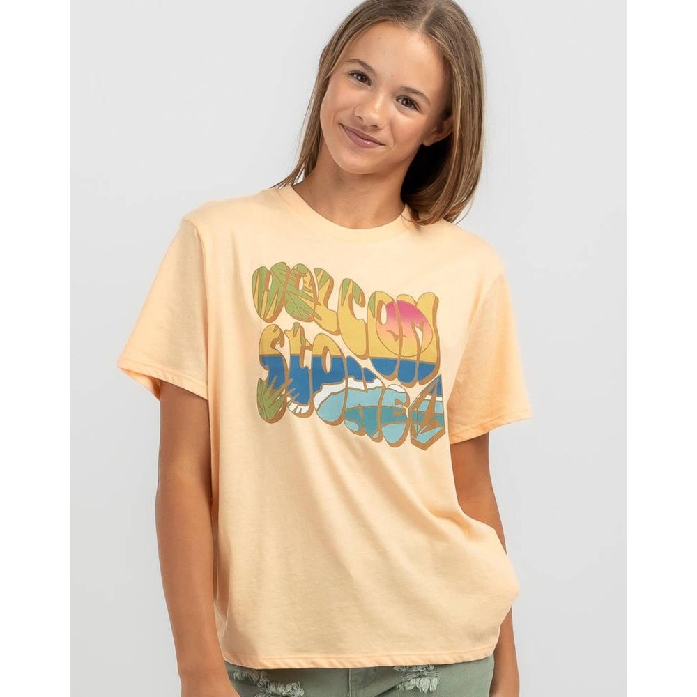 Volcom Truly Stoked BF Peach Pink Girls Tee 5/6